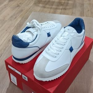 Mens Valentino Garavani Retro Runner Leather Sneakers White/Blue 46 US 13